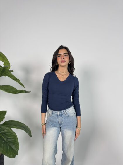 Navy blue basic long sleeve top