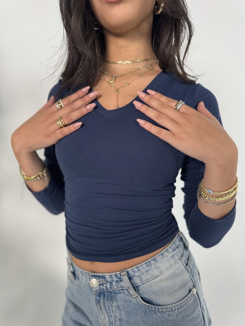 Navy blue basic long sleeve top - Image 2