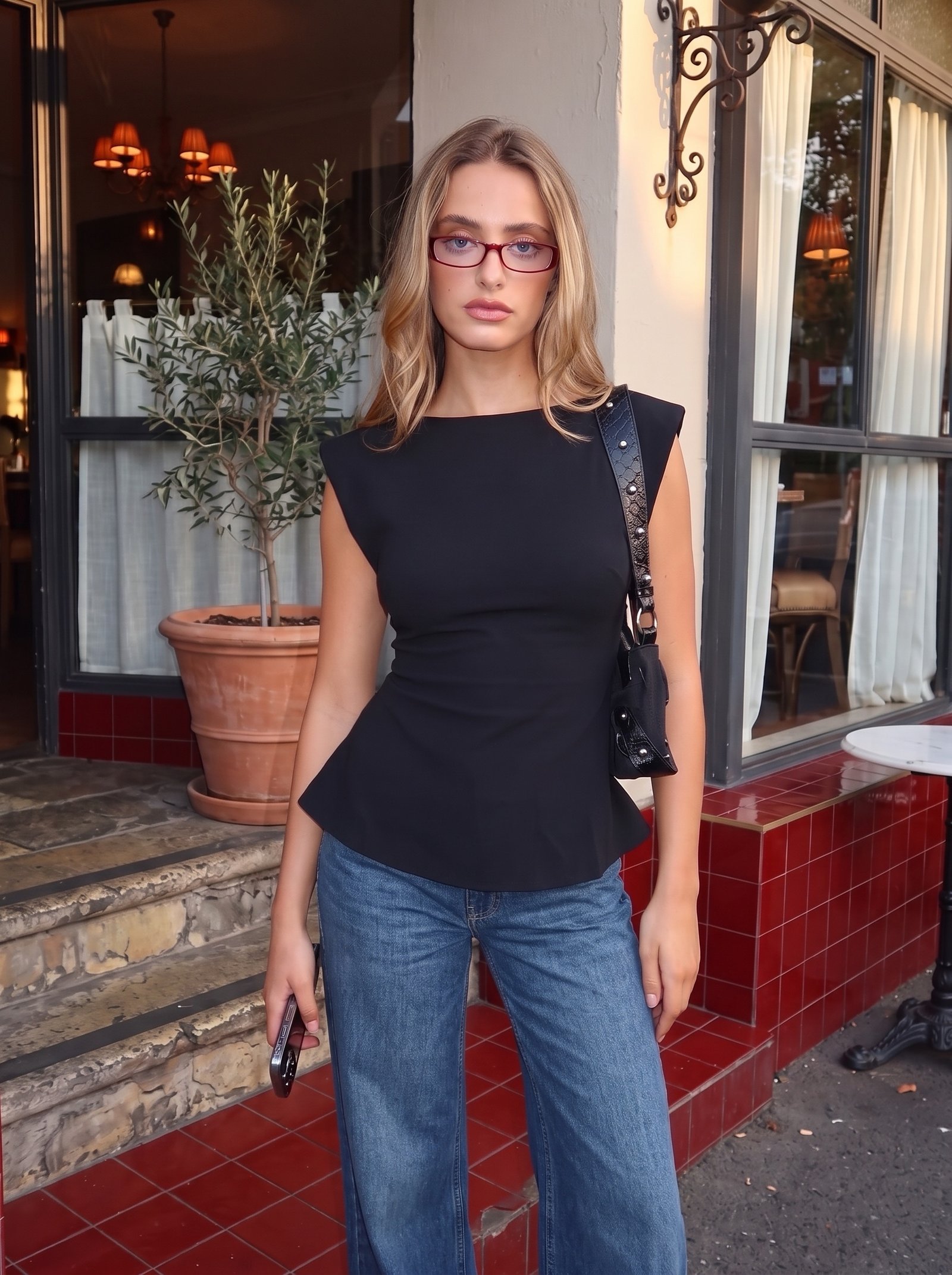 Muse shoulder pad top - In Black